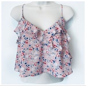 ASOS floral blouse crop camisole tank spaghetti strap pink blue dainty soft girl